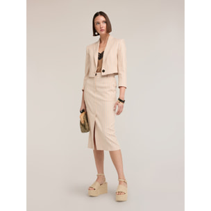Motivi - Blazer spencer de mezcla de lino a rayas - Beige