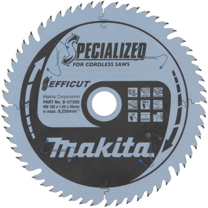 Lame carbure multi-bois Efficut MAKITA 165x20 mm 56 dents - B-57336