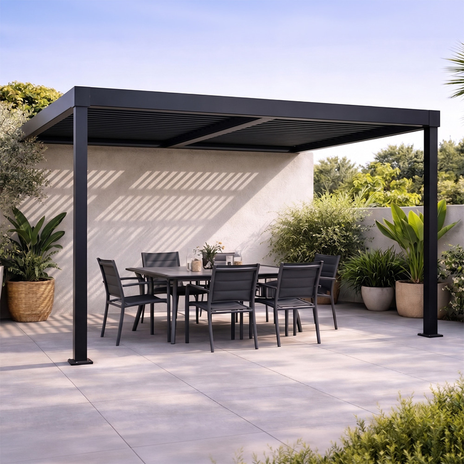 Pergola bioclimatique adossée en aluminium noir 3x3m PANAGIA