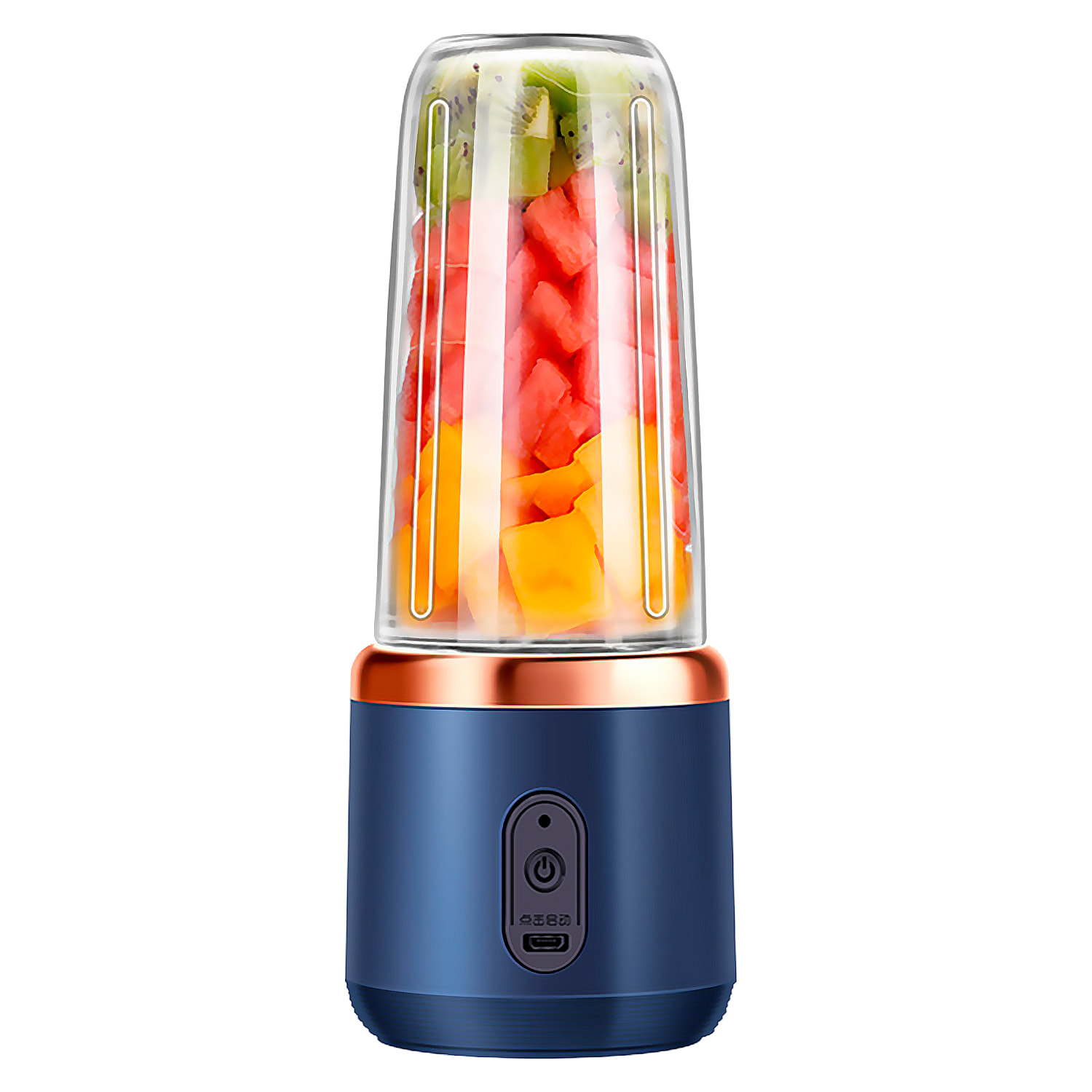 Frullatore elettrico doppio J001, portatile e ricaricabile, 400ml, 6 lame in acciaio, 21.000rpm e spegnimento automatico. Include 1 bicchiere frullatore aggiuntivo.