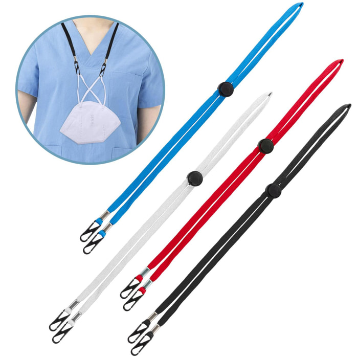 Lanyard cordón ajustable para mascarillas. Pack de 4 uds. en varios colores.