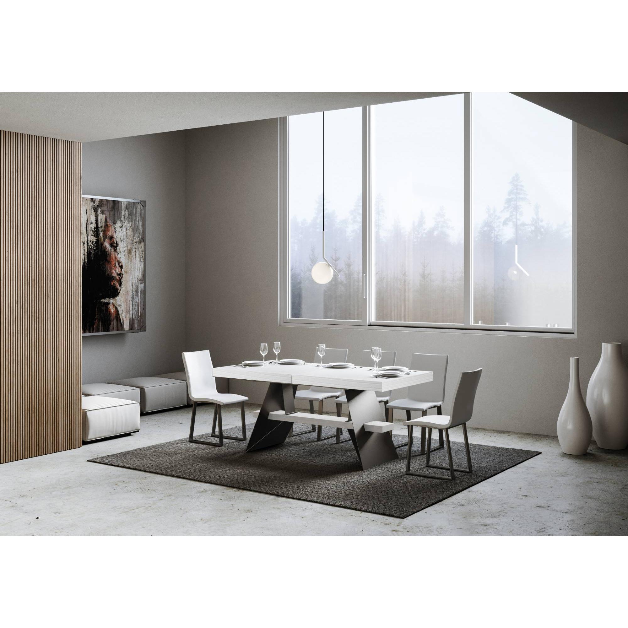 Mesa extensible 90x180/440 cm Baita Fresno Blanco estructura Antracita