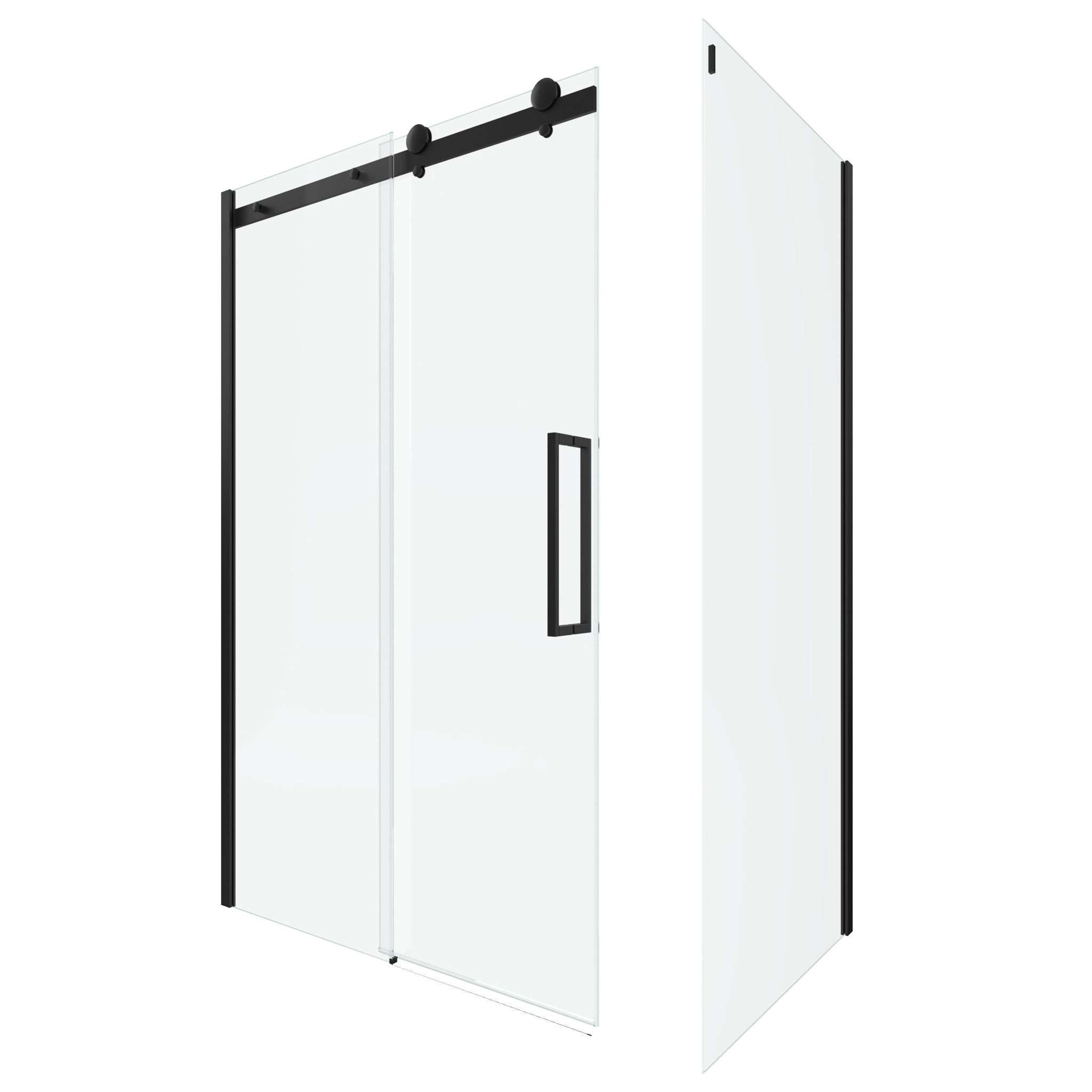 Porte de douche coulissante 120x200 cm noir mat - rail soft close + RETOUR 90 cm