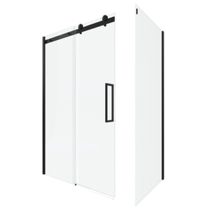 Porte de douche coulissante 120x200 cm noir mat - rail soft close + RETOUR 90 cm