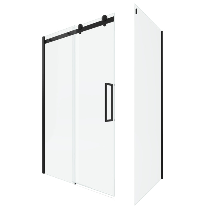 Porte de douche coulissante 120x200 cm noir mat - rail soft close + RETOUR 90 cm