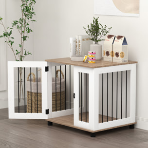 Cage pour chien animaux sur pied - porte verrouillable - acier noir panneaux blanc chêne clair