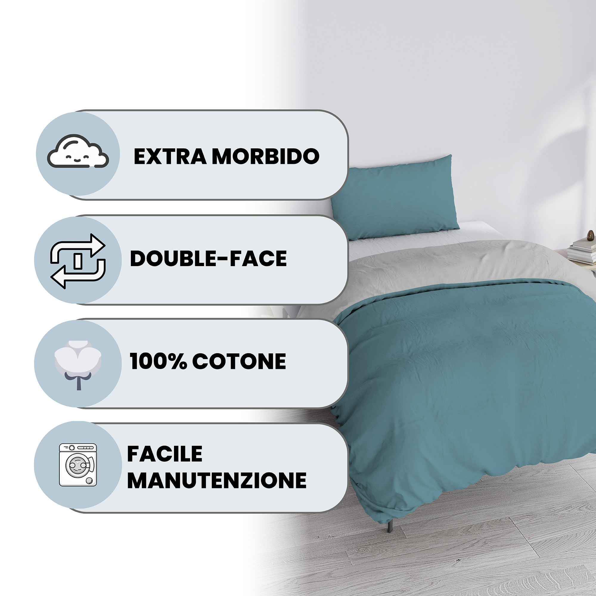 PARURE COPRIPIUMINO NATURAL COLOR SINGOLO - 100% COTONE MADE IN ITALY