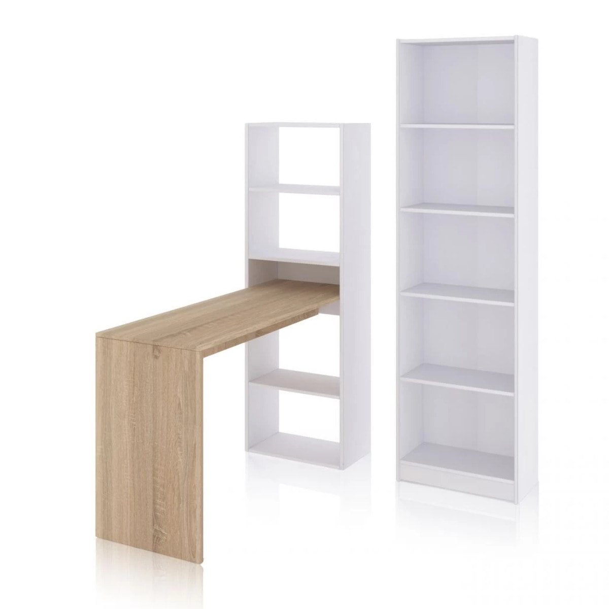 Pack escritorio y estantería Cosmic Plus Blanco Artik (Blanco Mate) - Roble Canadian