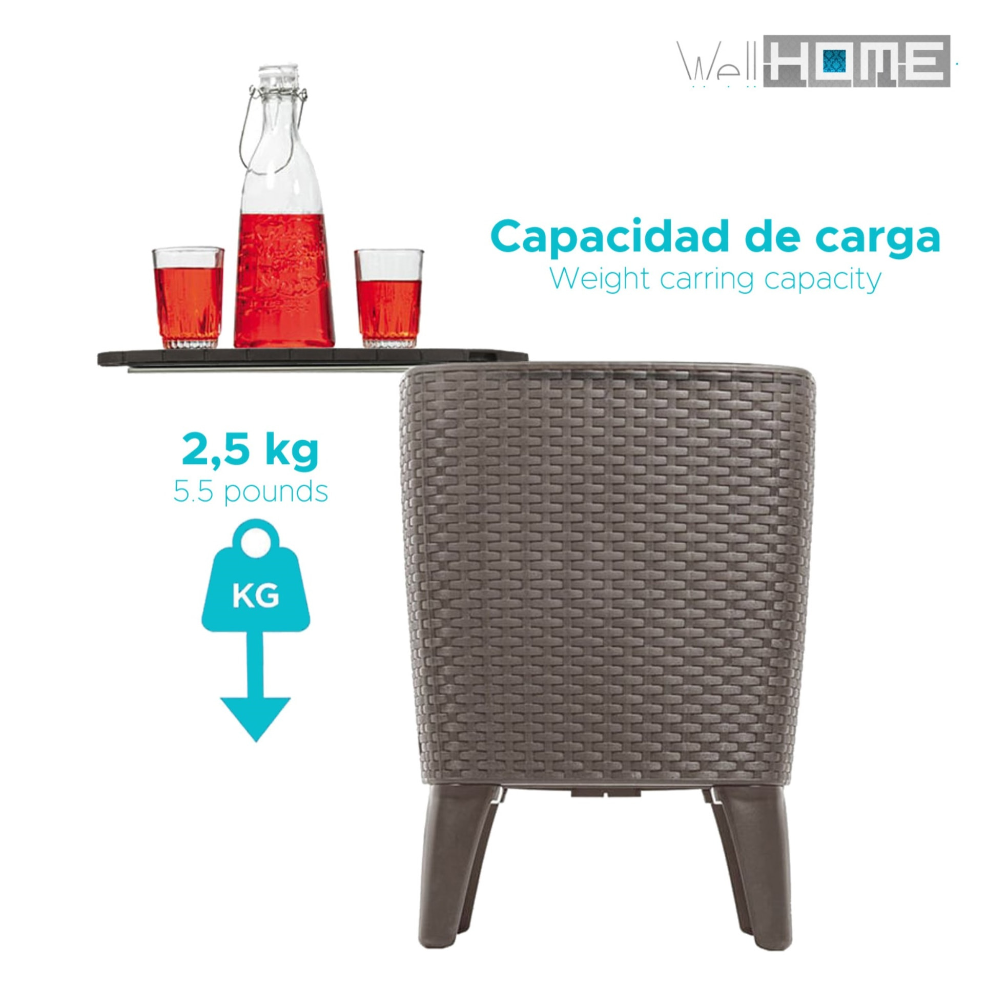 Well home - mesa auxiliar para exterior con enfriador de bebidas