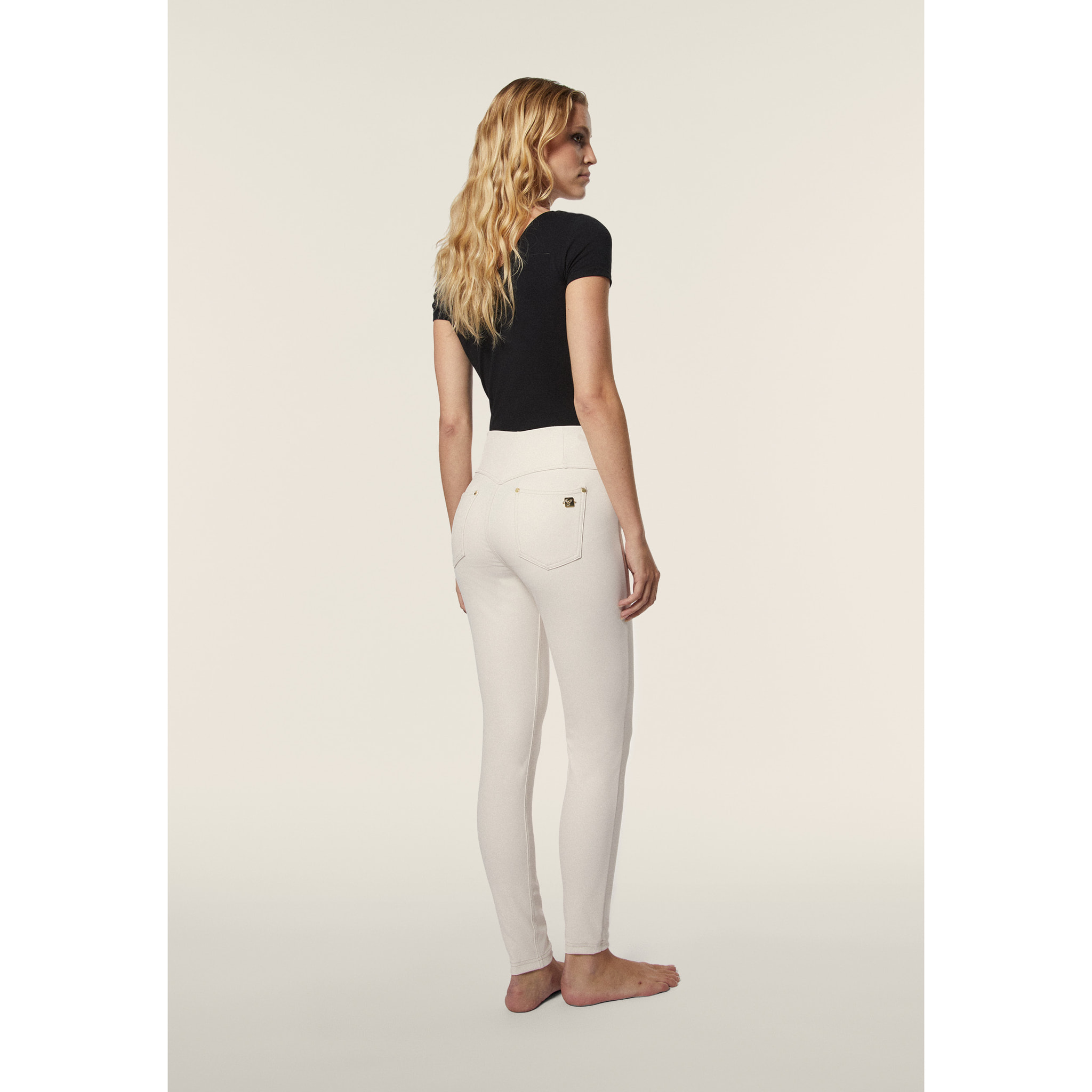 Pantaloni in Similpelle Laminata con Vita Alta superskinny