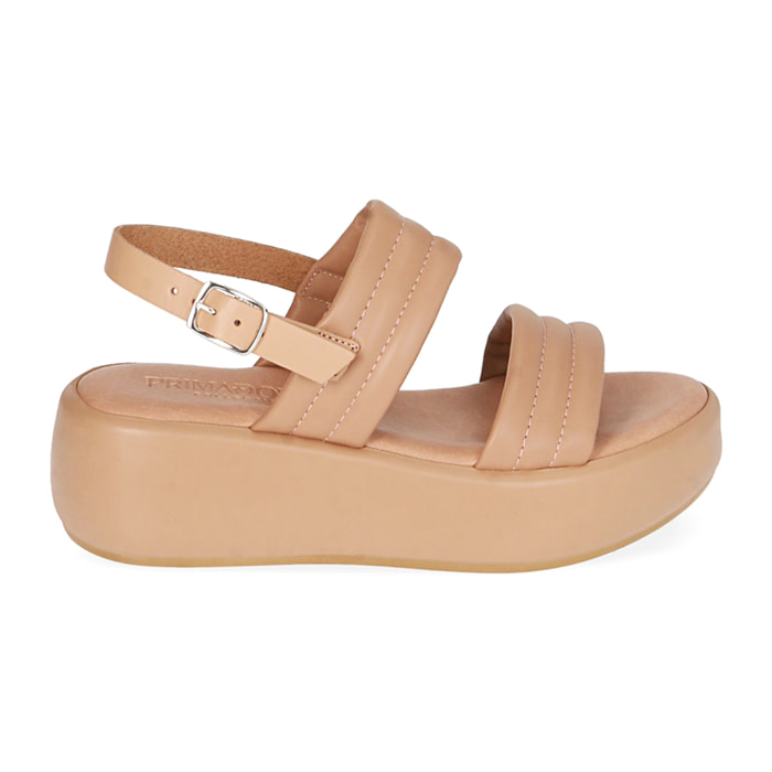 Sandali nude in pelle, zeppa 5,5 cm