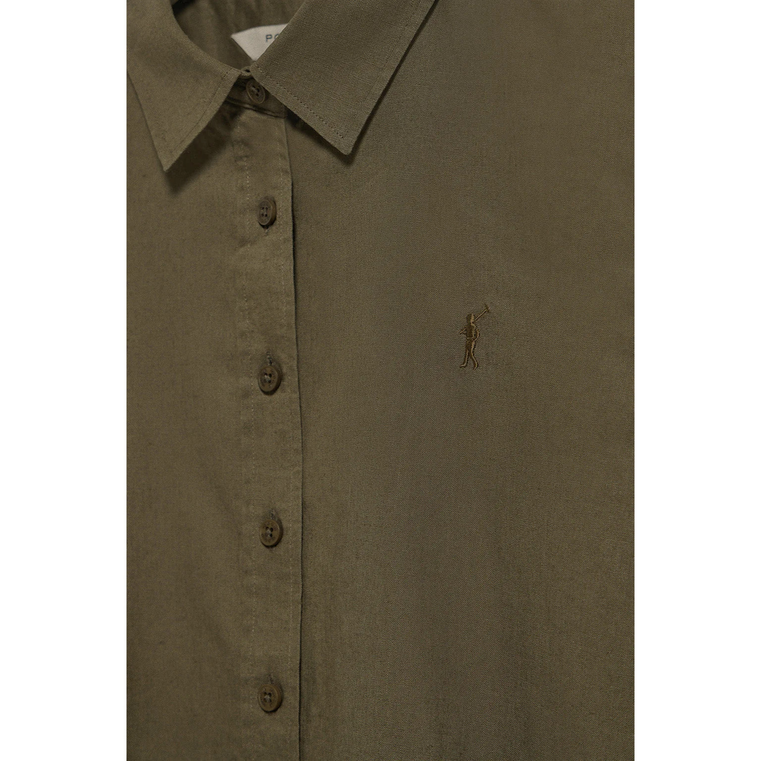 Camisa verde oscuro regular de lino y algodón con bordado Rigby Go