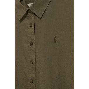 Camisa verde oscuro regular de lino y algodón con bordado Rigby Go
