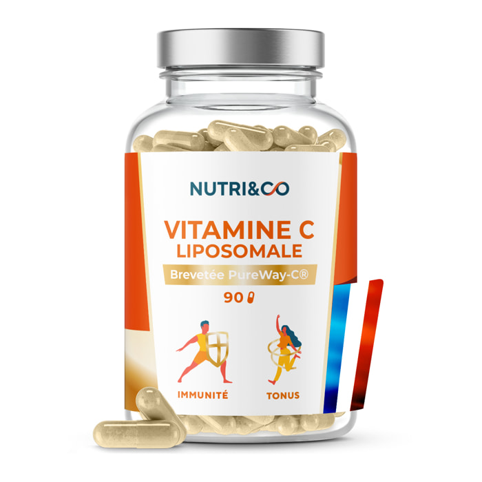 Nutri&Co Vitamine C Liposomale - PureWay-C® hautement biodisponible - Immunité et Tonus - 90 gélules vegan