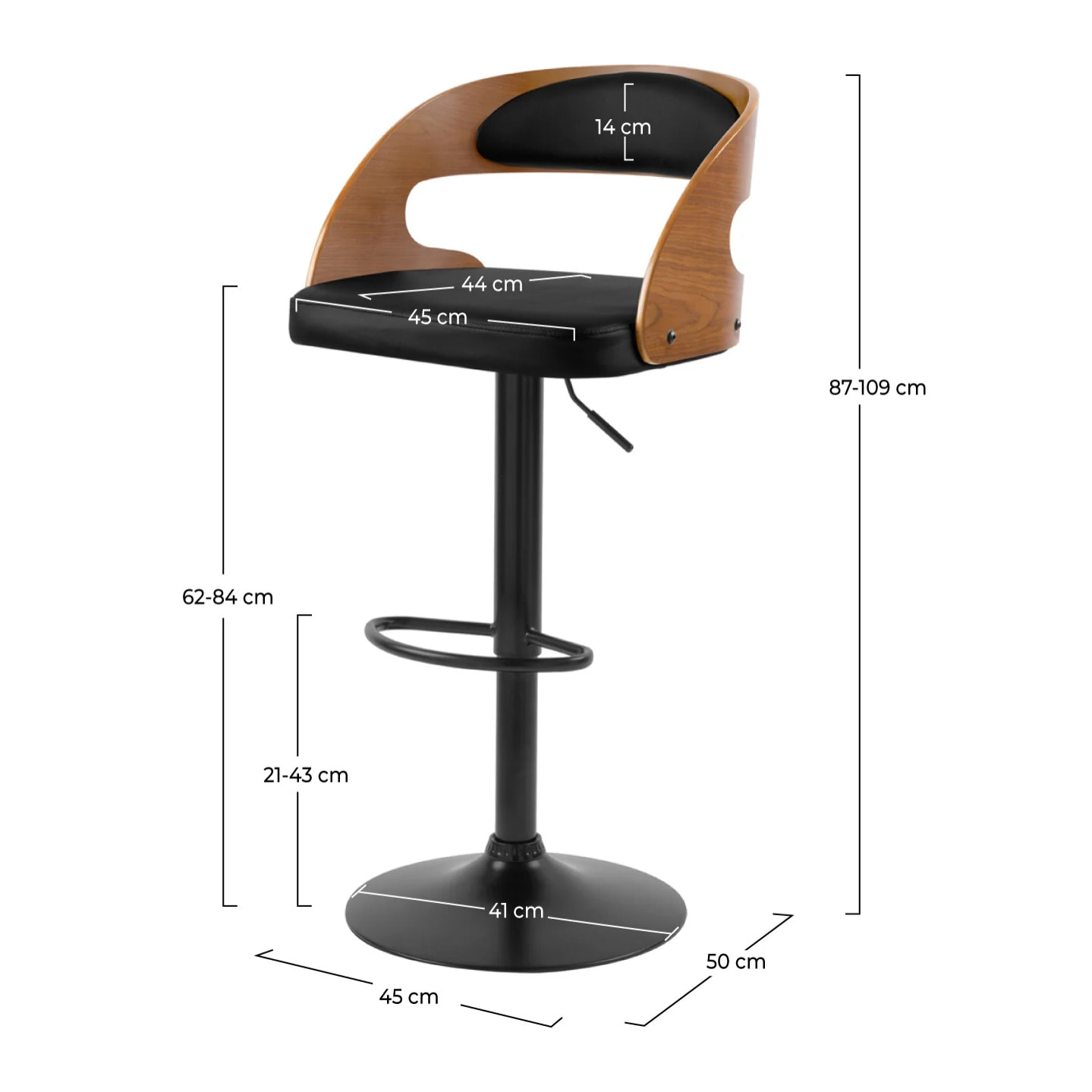 Chaise de bar réglable 62/84 cm en cuir synthétique noir - Louis
