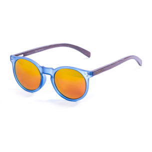 Occhiali da sole LENOIR LENOIRNE - montatura blu trasparente con aste in bambù marrone e lenti Revo rosse