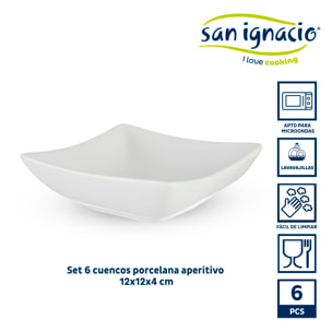 Set 6 cuencos porcelana blanca aperitivo colección vessia