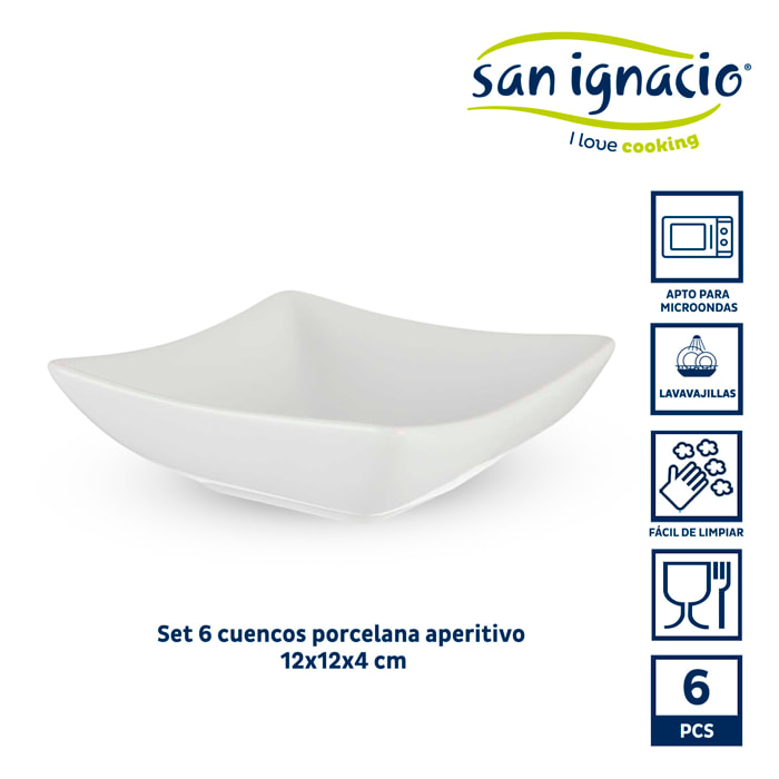 Set 6 cuencos porcelana blanca aperitivo colección vessia