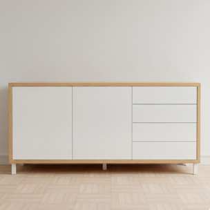 Credenza Madia Con 2 Ante E 3 Cassetti Mobile Contenitore Moderno Con Ripiani Interni Guide In Metallo E Piedini ABS 154 x 41 x 75 Cm Rovere E Bianco