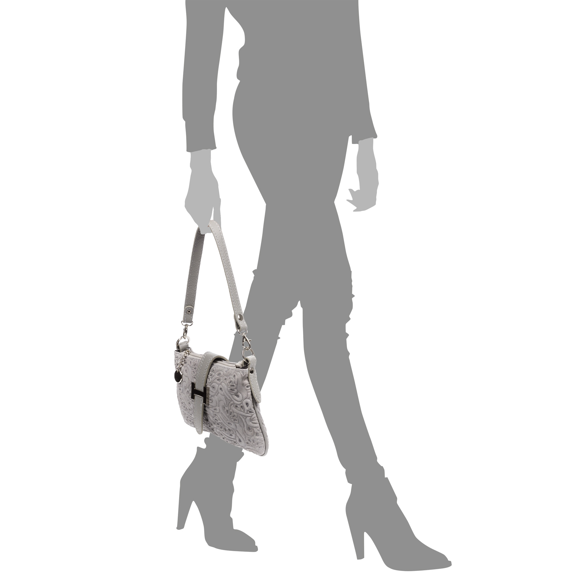 Allerona Bolso de mano Mujer. Piel auténtica Gamuza Grabado Fantasía.