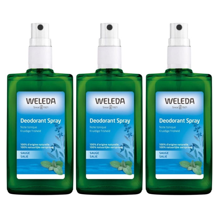 WELEDA - Trio Déodorant spray Sauge - 100% d'origine naturelle - Vegan* - Certifié Natrue** - Vaporisateur 100 ml  x 3