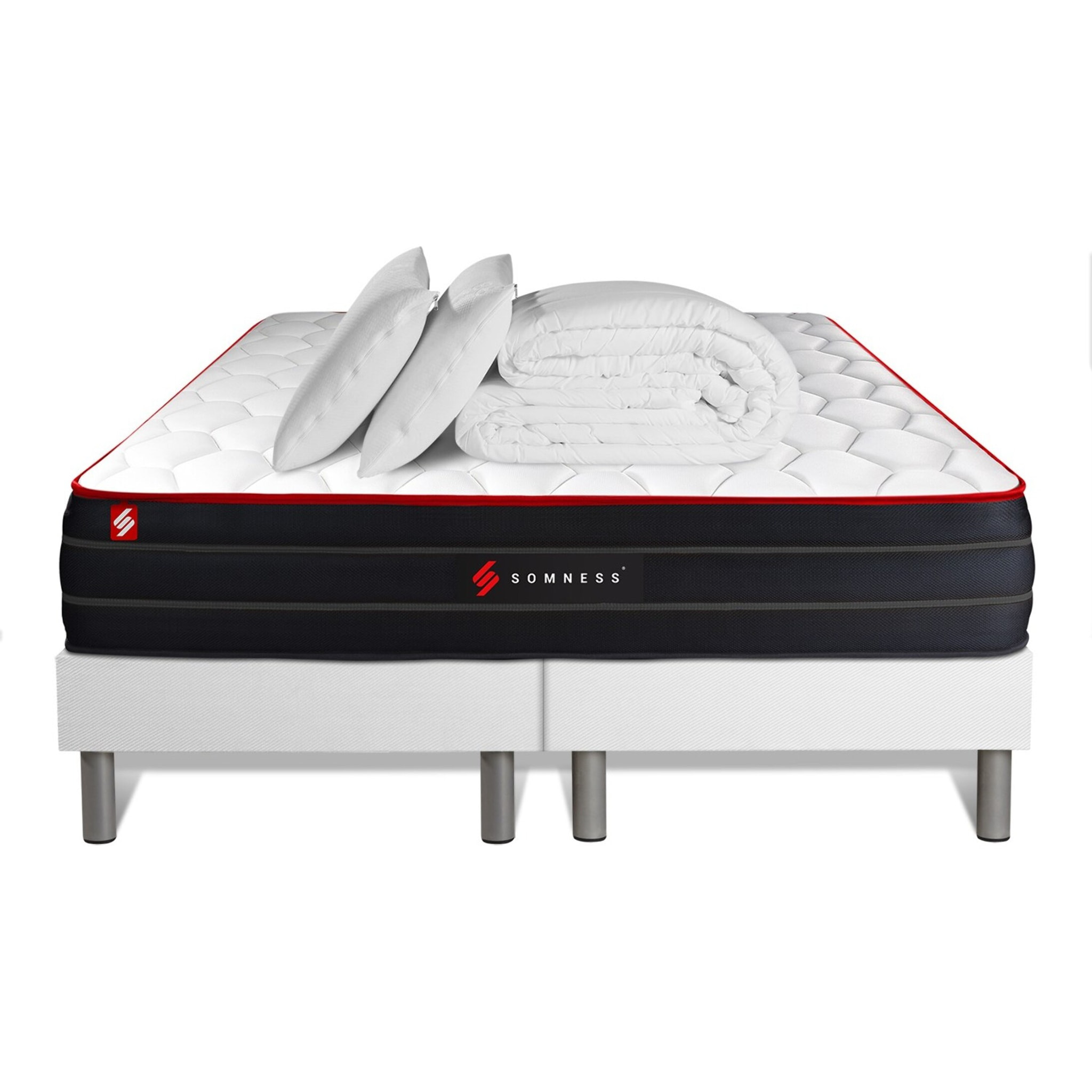 Pack matelas BOOST + sommiers blanc + Couette + 2 oreillers