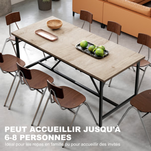 Table à manger style industriel 6-8 personnes dim. 180x80x75cm métal noir effet chêne clair