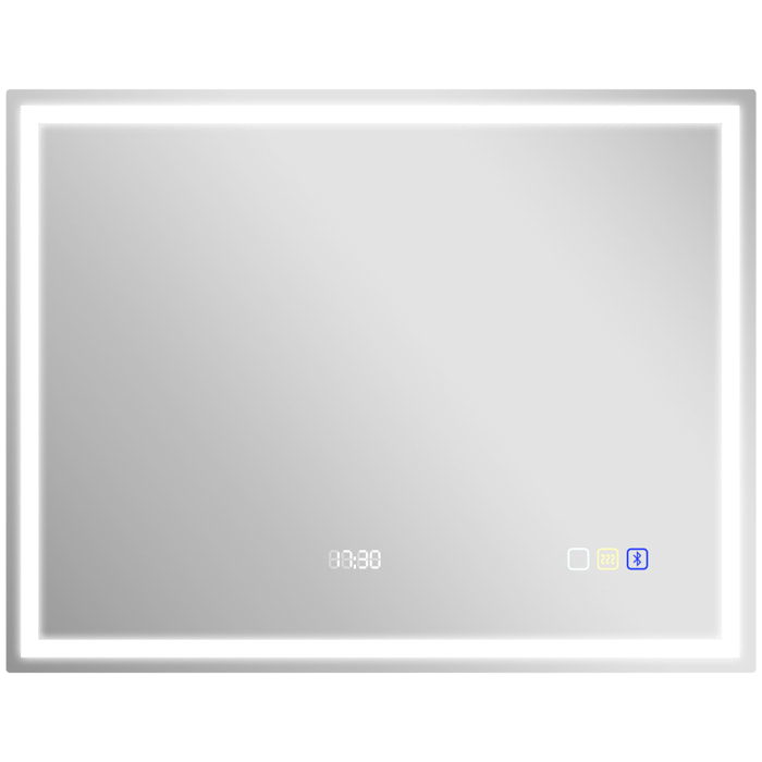 Miroir lumineux LED salle de bain 90 x 70 cm bluetooth interrupteur tactile lumière réglable 3 couleurs fonction anti-buée et mémoire