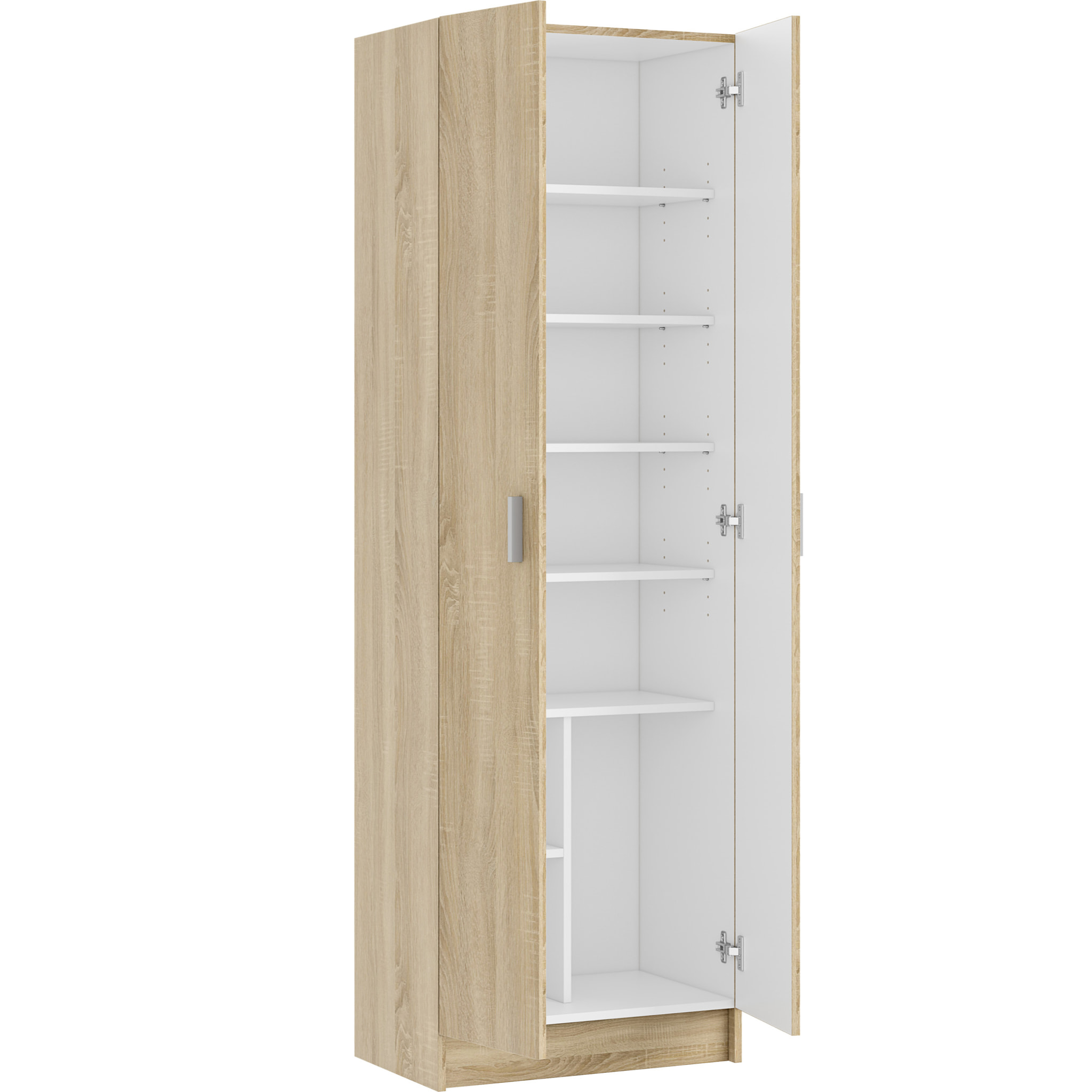 Armadio Armadietto Multiuso A Colonna Alphabet con 2 Ante e 8 Ripiani Ingresso Camera da Letto 59 x 37 x 180 Cm Colore Rovere Chiaro