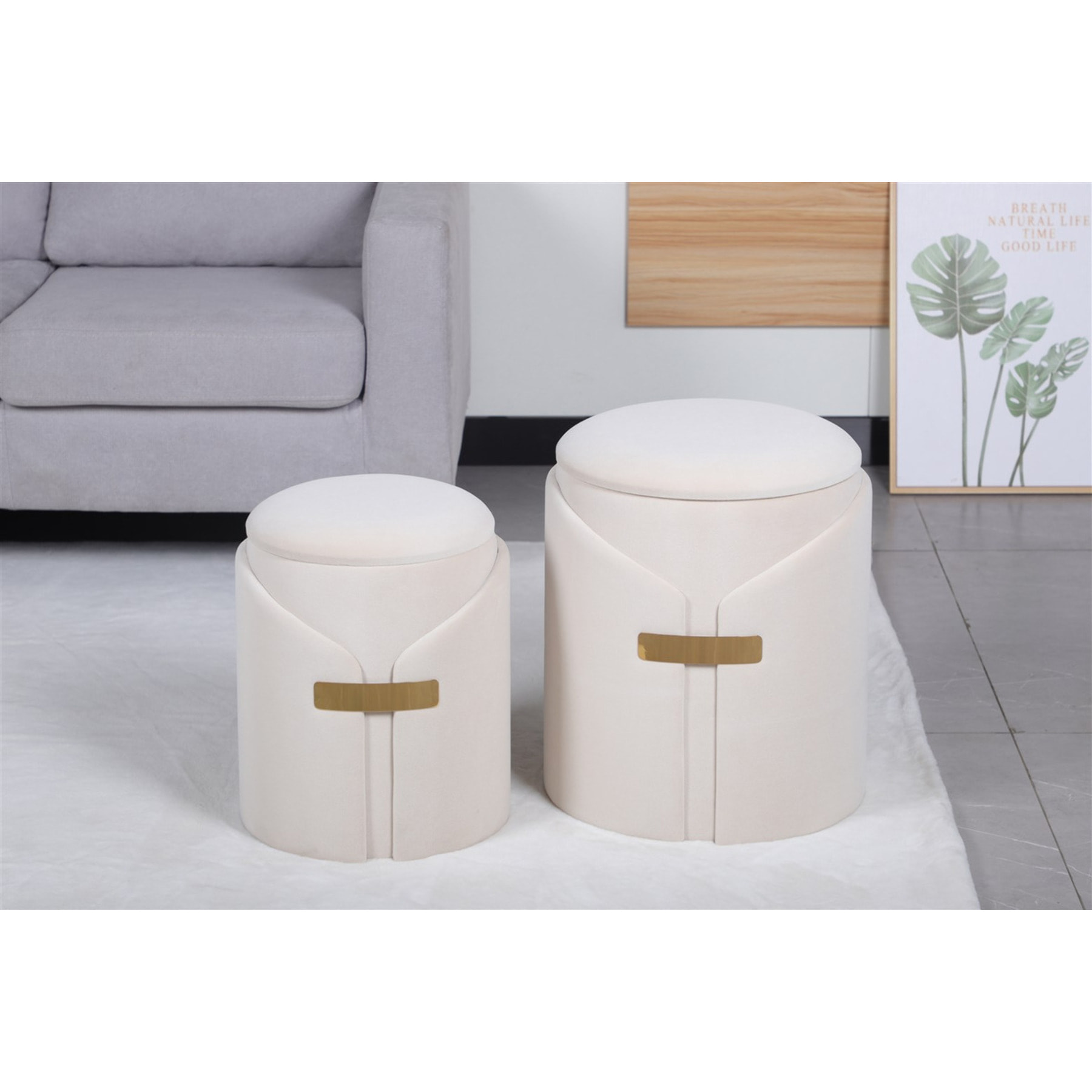Set di 2 pouf contenitori Forcet in velluto rosa antico