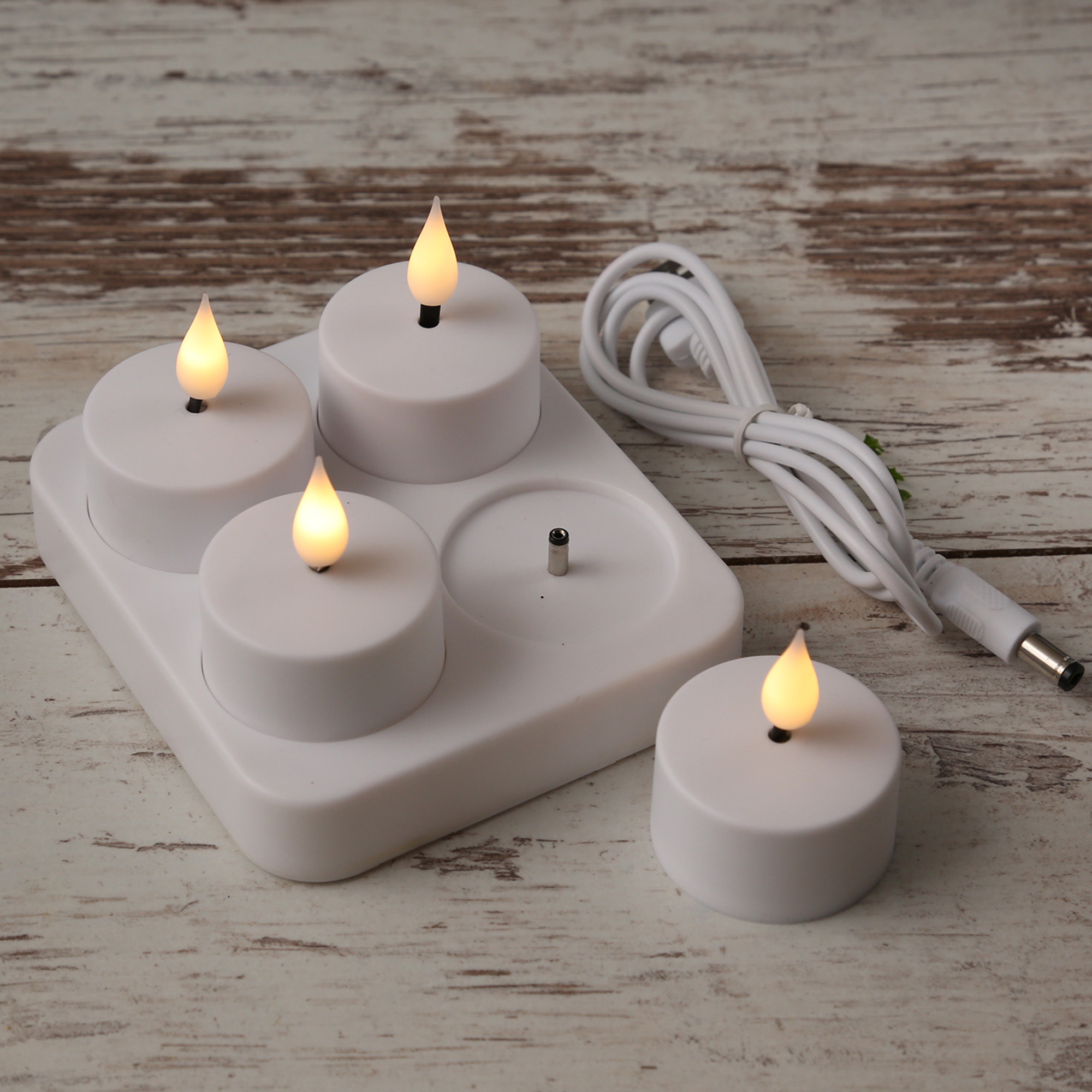 conjunto de 4 velas led parpadeantes con base de carga - luces cálidas y acogedoras para el hogar