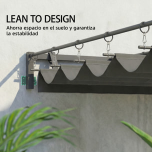 Pérgola de Pared de Jardín 3x3 m, Cenador de Jardín con Techo Retráctil, Protección UPF30+, Orificios de Drenaje y Estructura de Acero, Pabellón para Patio, Terraza, Exterior, Gris Oscuro