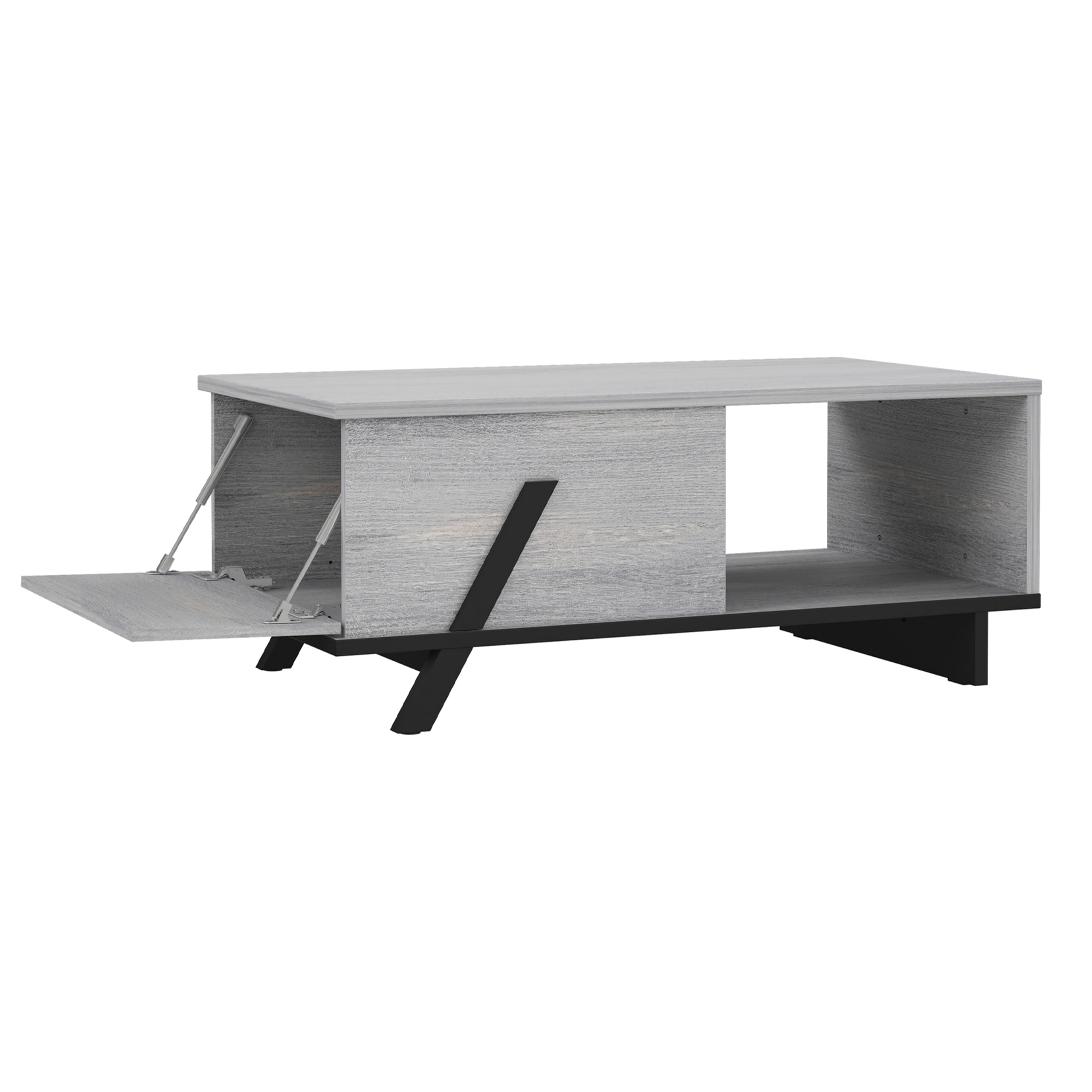 Mesa de centro GOLDEN - puerta lateral abatible - gris y negro mate - 110x50x33cm