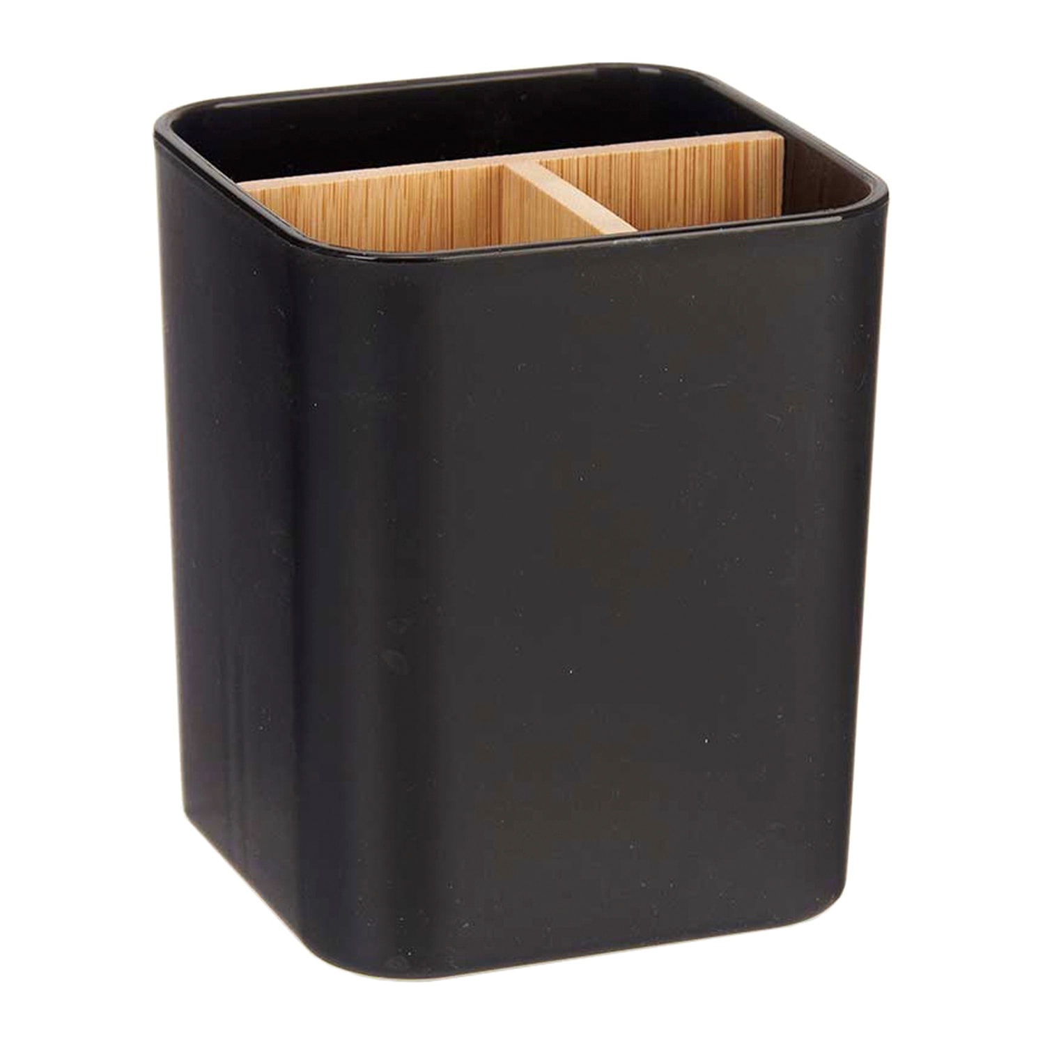 Organizador cuadrado negro de bambú con 3 huecos.
