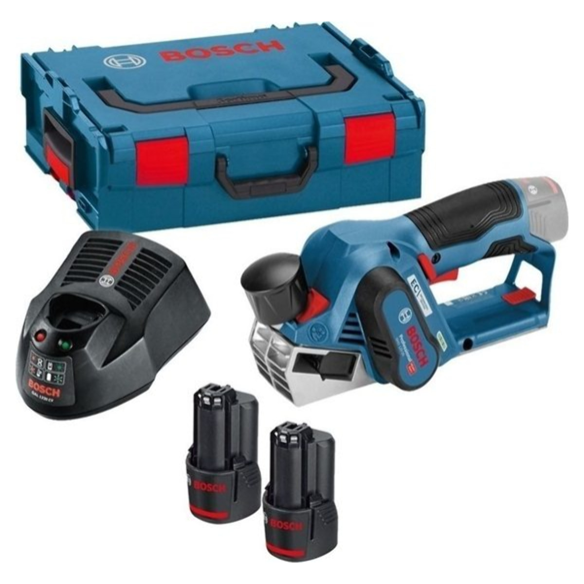 Rabot BOSCH GHO 12V20 Professional - 2 batteries 3.0Ah Li-Ion, chargeur, coffret - Avec 2 fers de rabot - 06015A7001