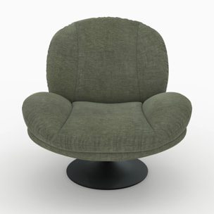 Fauteuil pivotant en tissu effet velours vert kaki - Ricci
