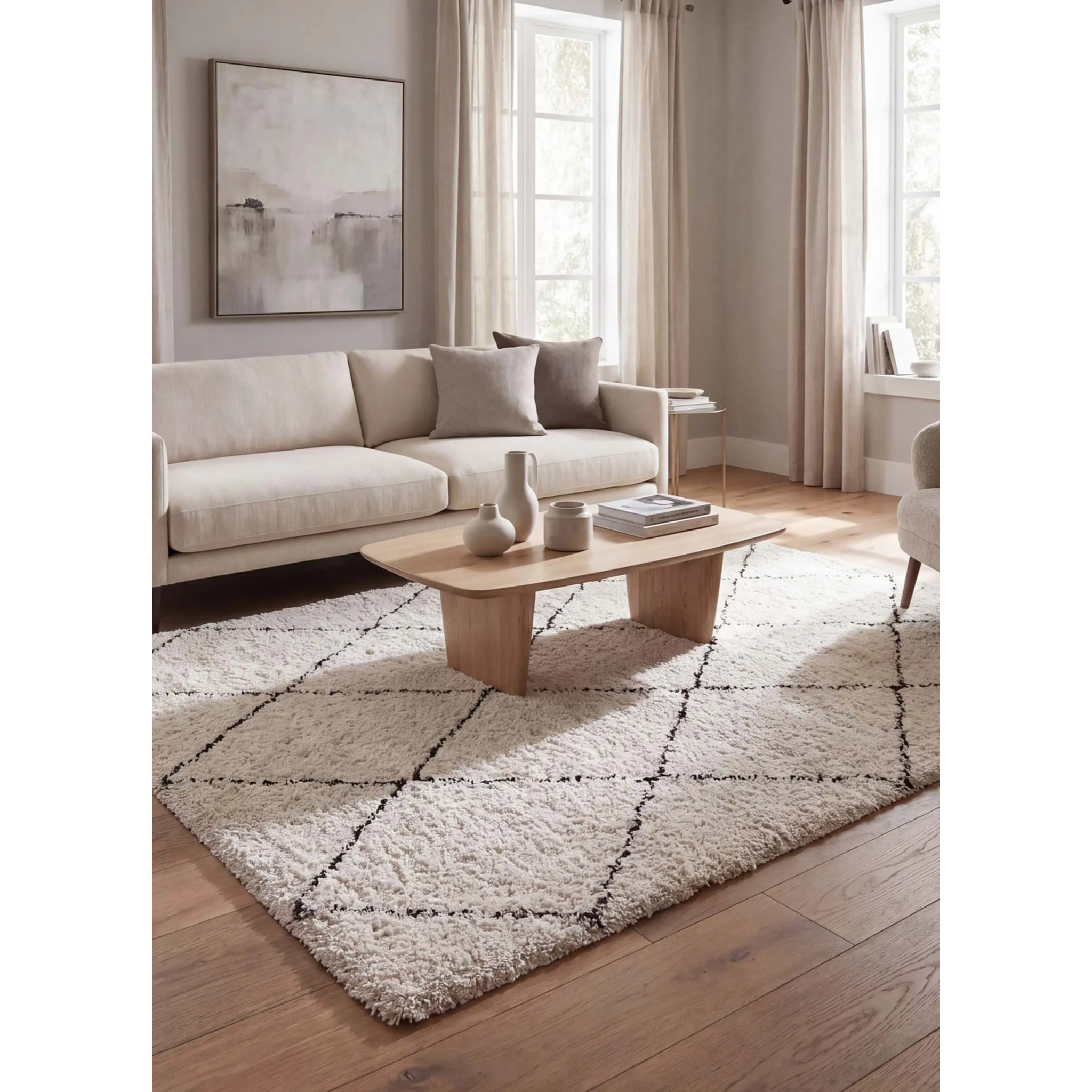 ATESA Alfombra shaggy suave estilo escandinavo crema, varias medidas disponibles