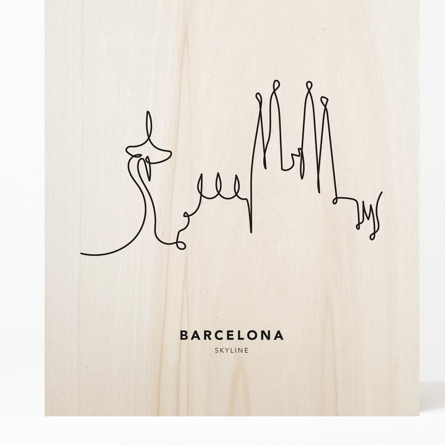 Tableau en bois Barcelona Skyline Hauteur: 40 Longueur: 30 Largeur: 1