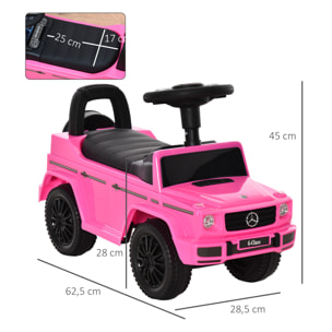 Correpasillos para Bebés de 12 a 36 Meses Coche Correpasillos Licencia Mercedes G350 con Compartimento de Almacenaje y Volante Carga 25 kg 62,5x28,5x45 cm Rosa