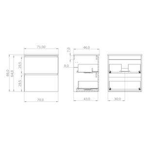 ENSEMBLE DE SALLE DE BAIN GLOOM | MEUBLE DE SALLE DE BAIN SUSPENDU | 70 CM NATURE | DEUX TIROIRS | LAVABO ENCASTRÉ | MEUBLE MONTÉ | ALDAY