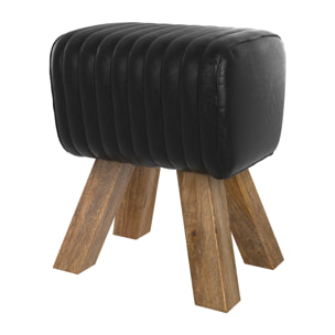 Tabouret en cuir noir et bois de manguier - Morena