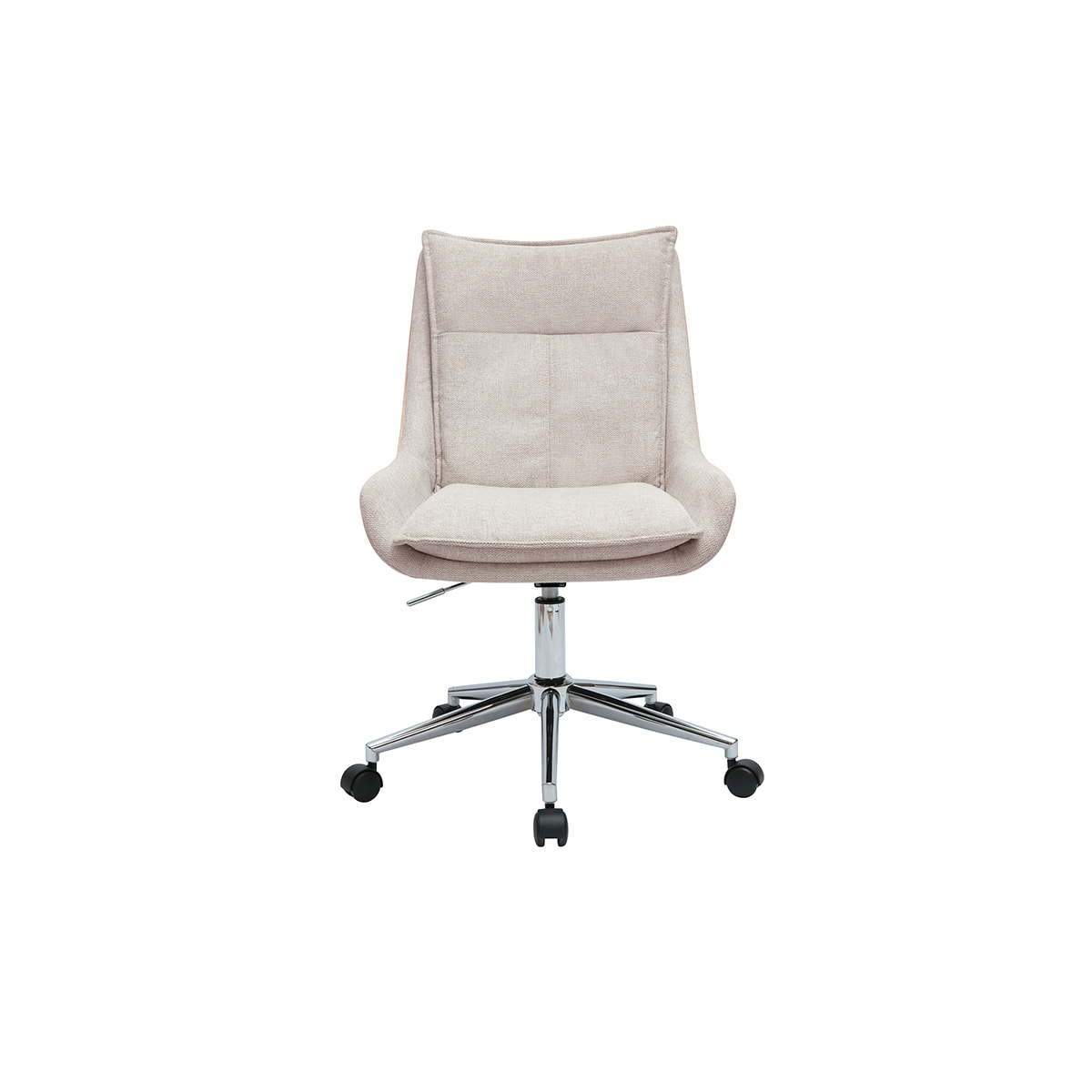 Chaise de bureau à roulettes en tissu effet velours texturé beige et métal chromé BLAISE