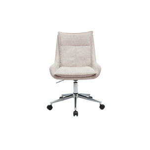 Chaise de bureau à roulettes en tissu effet velours texturé beige et métal chromé BLAISE