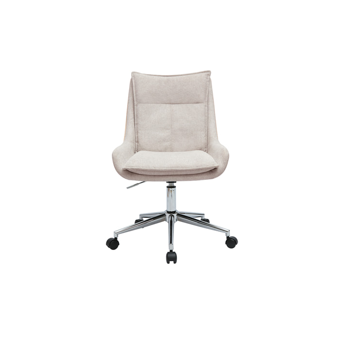 Chaise de bureau à roulettes en tissu effet velours texturé beige et métal chromé BLAISE
