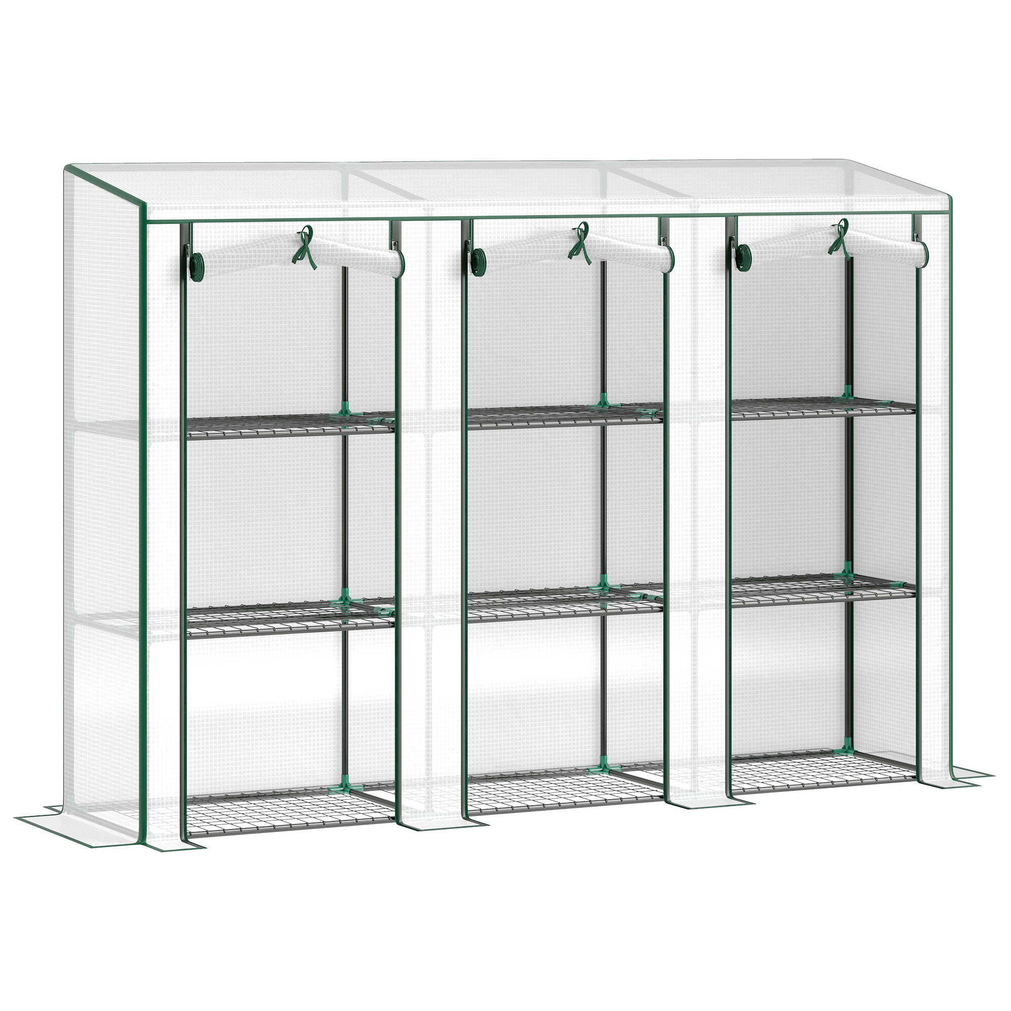 Serre de jardin balcon avec étagères métalliques 3 niveaux 3 portes acier noir PVC blanc