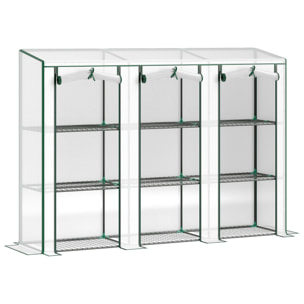 Serre de jardin balcon avec étagères métalliques 3 niveaux 3 portes acier noir PVC blanc