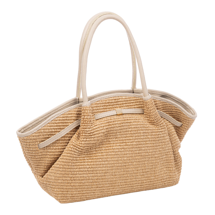 Bema Borsa Tote donna. Progettata in paglia con dettagli e manici in vera pelle Dollaro.