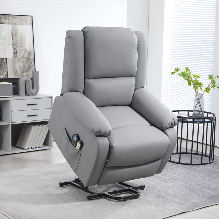 Sillón Relax Levanta Personas Eléctrico Sillón Elevador con 8 Punto de Masaje Sillón Eléctrico Reclinable con Función de Calentamiento 2 Controles Remotos y Bolsillo Lateral Gris