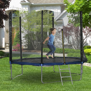 Cama Elástica de Exterior Ø305x250 cm Trampolín para Niños Adultos con Red de Seguridad Escalera Cubierta de Bordes y Marco de Acero para Jardín Patio Azul