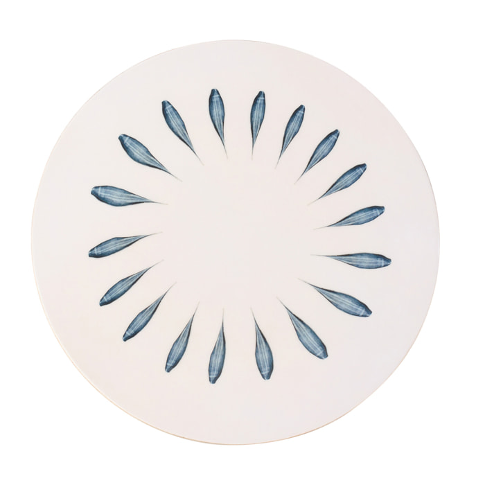 J-Line Plateau Tournant Rond - bois - bleu foncé/blanc